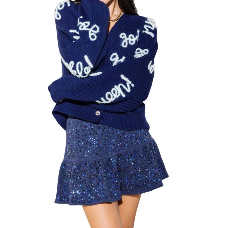 Shop Queen Of Sparkles Go Fight Win Cardigan Sweater In Blue