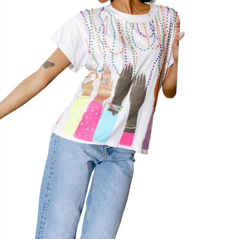 Shop Queen Of Sparkles Hands Catching Beads Tee In White