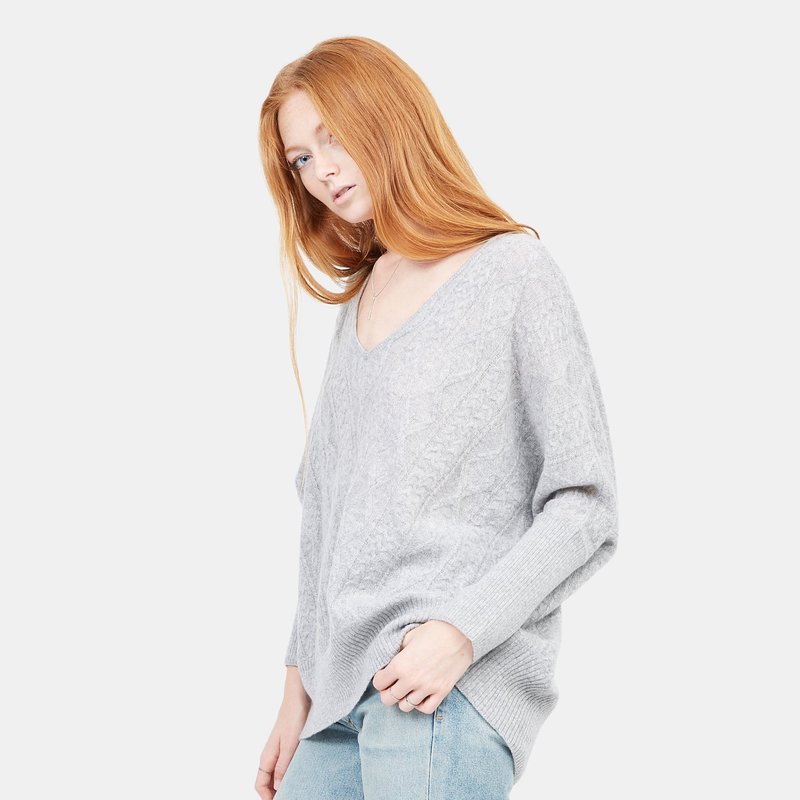 Quinn Cashmere Cable Oversized Sweater In Grey