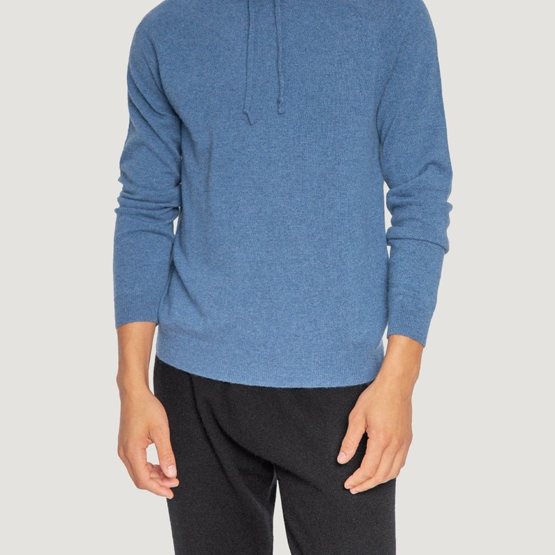 Quinn Cashmere Pullover Hoodie In Blue