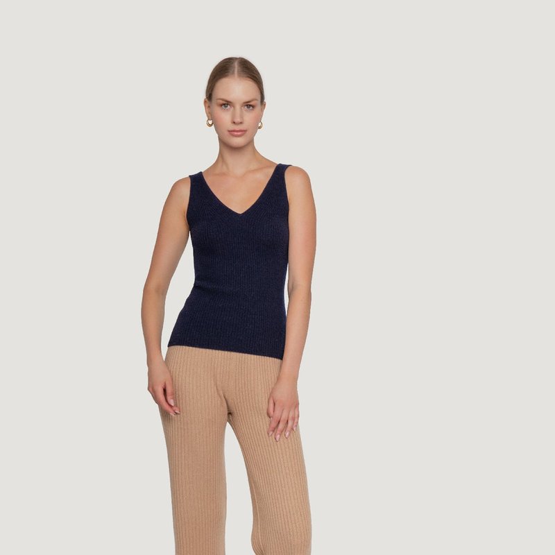 Quinn Cashmere Ribbed Tank In Blue