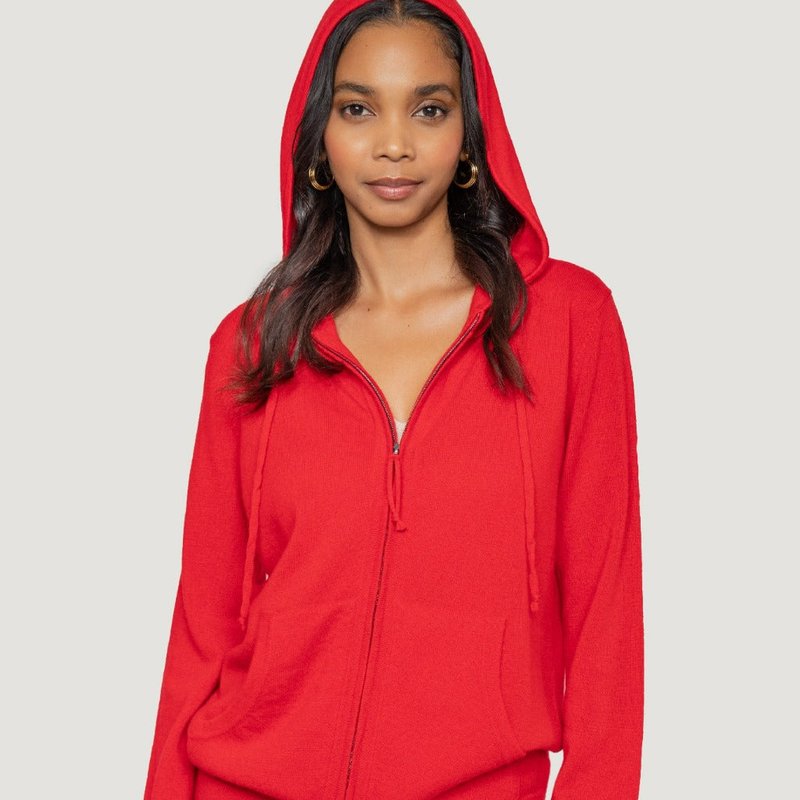 Quinn Cashmere Zip Hoodie In Red