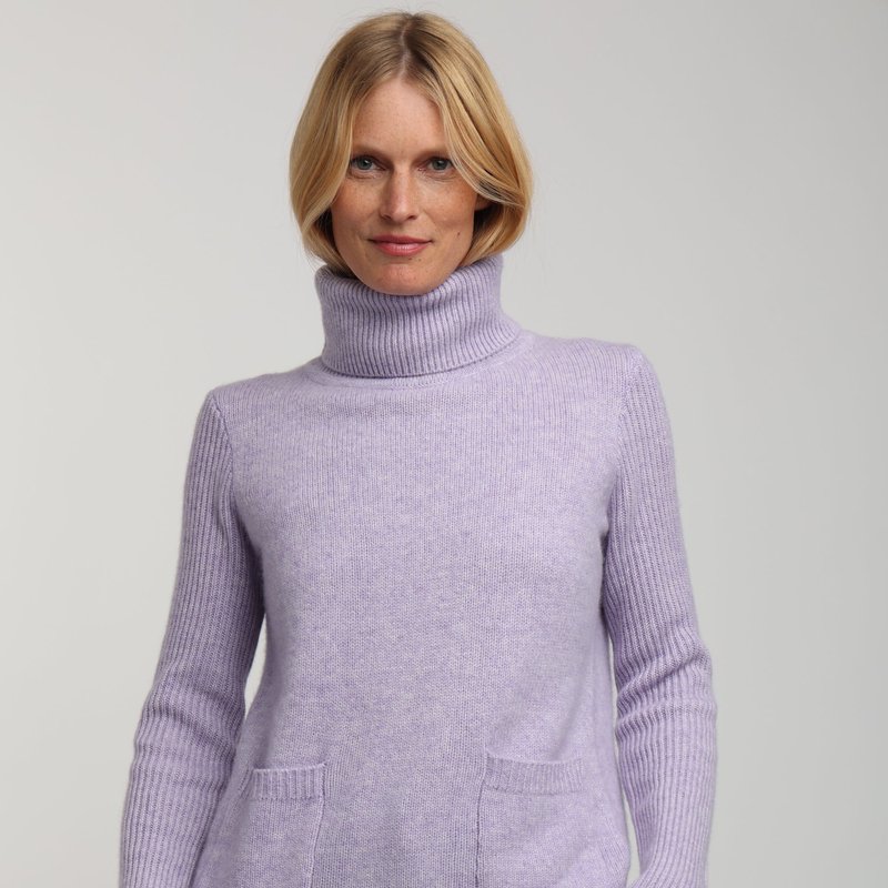 Quinn Double Pocket Cashmere Turtleneck Sweater In Purple