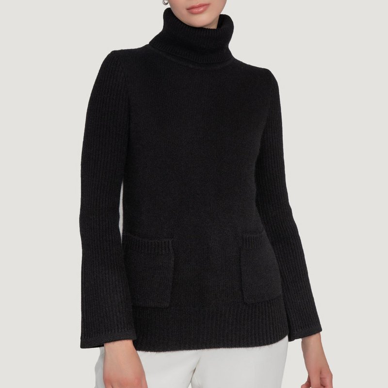 Quinn Double Pocket Cashmere Turtleneck Sweater In Black