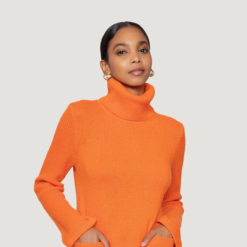 Quinn Double Pocket Cashmere Turtleneck Sweater In Orange