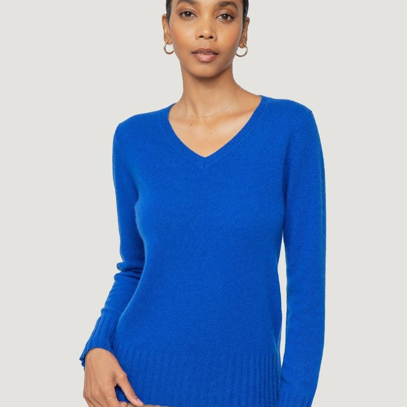 Quinn Kim Cashmere V-neck Sweater In Blue