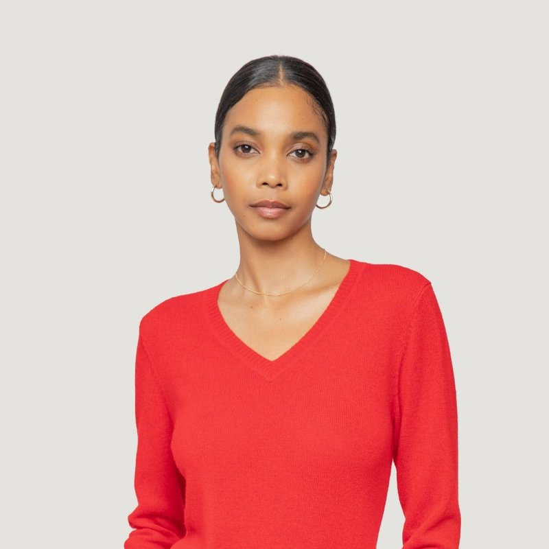 Quinn Kim Cashmere V-neck Sweater In Red