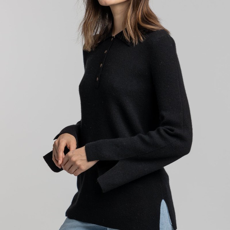 Quinn Polo Tunic Cashmere Sweater In Black
