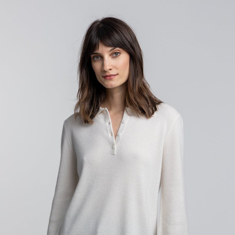 Quinn Polo Tunic Cashmere Sweater In White