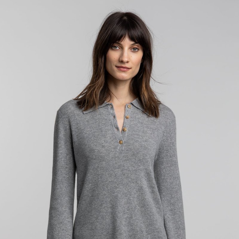 Quinn Polo Tunic Cashmere Sweater In Grey
