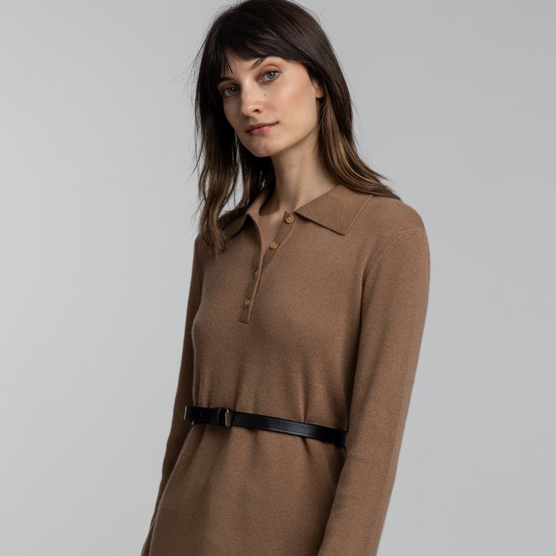 Quinn Polo Tunic Cashmere Sweater In Brown