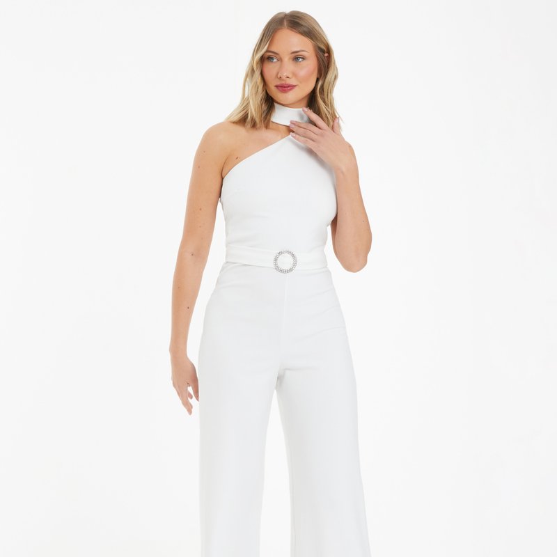 Quiz Asymmetrical Palazzo Jumpsuit In White