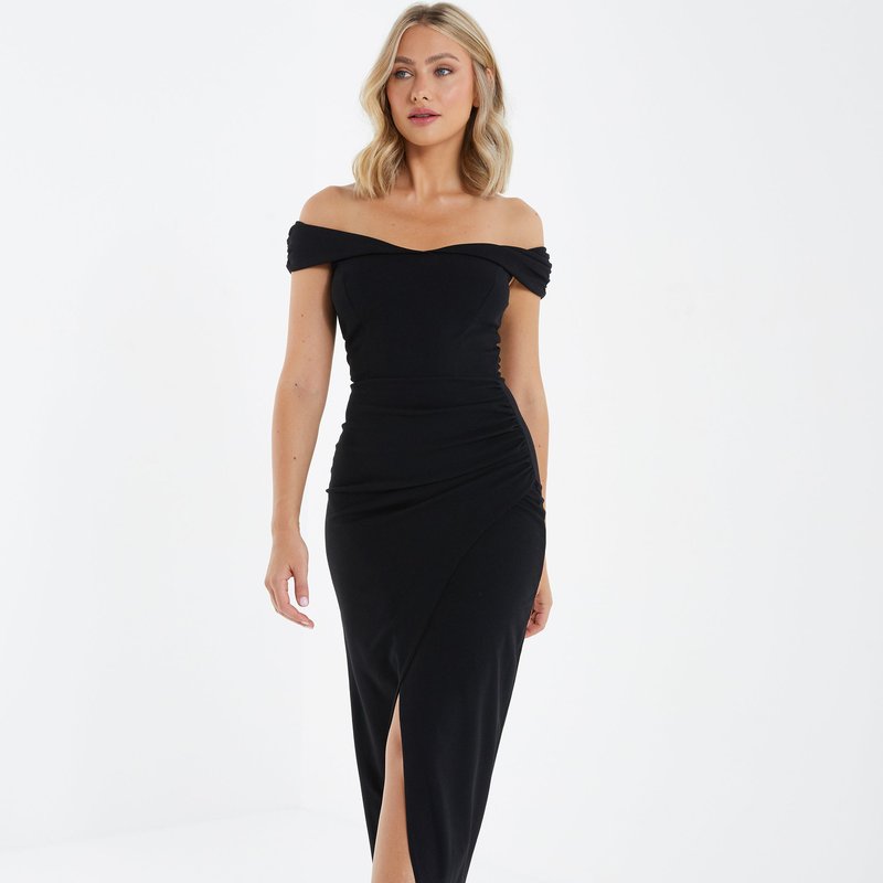 Shop Quiz Bardot High Slit Maxi Dress In Black