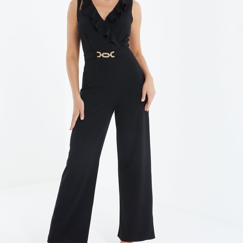 Quiz Women's Buckle Frill Detail Palazzo Jumpsuit In Black