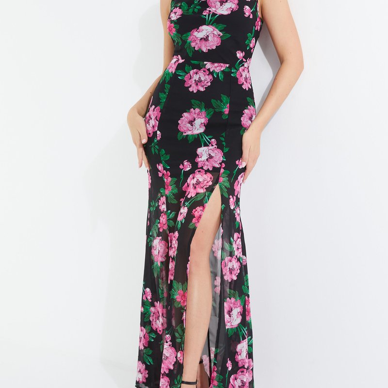 Quiz Women's Chiffon Floral Cowl Neck Maxi Dress In Black
