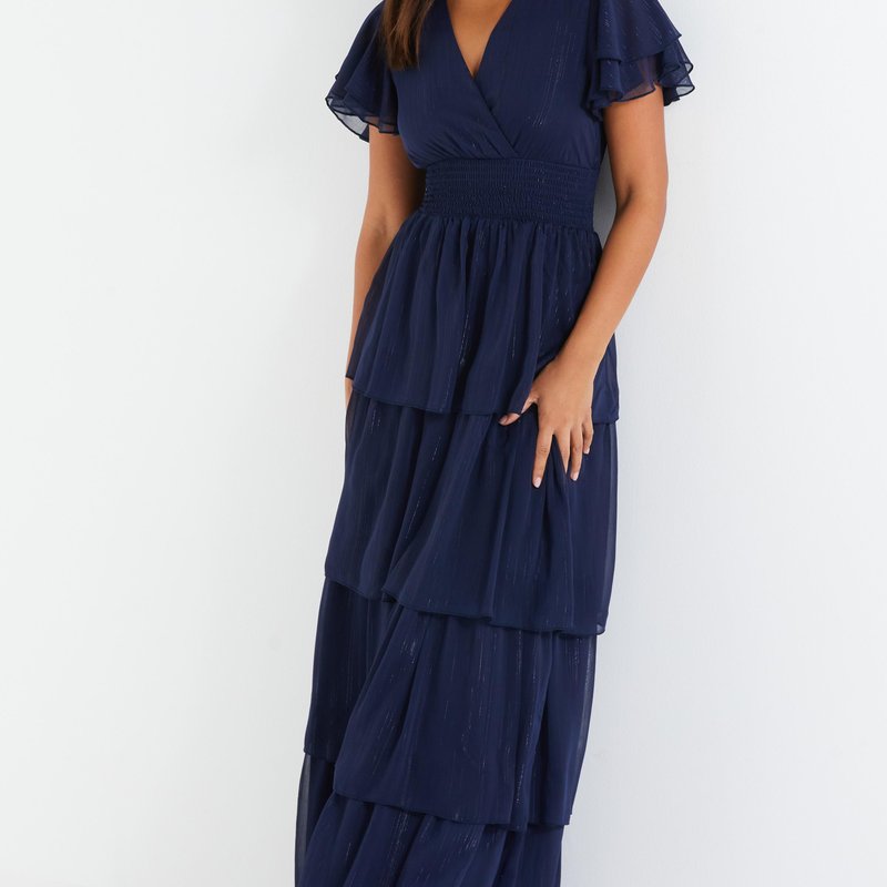 Quiz Women's Chiffon Wrap Tiered Maxi Dress In Blue