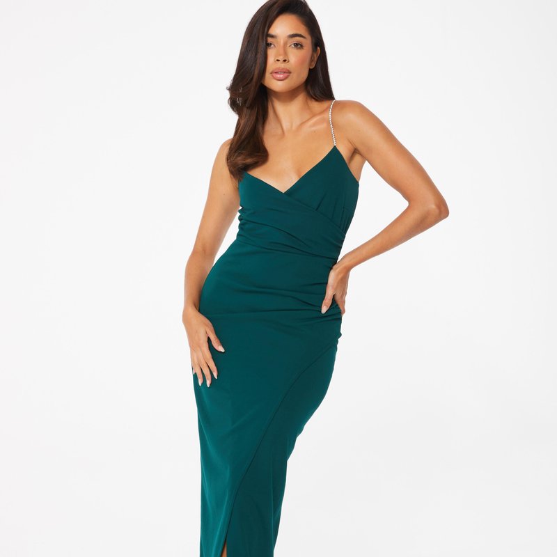 Quiz Women's Embellished Strap Wrap Maxi Dress In Green