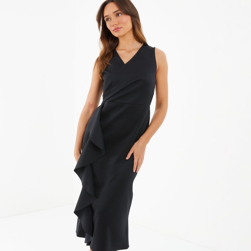 Shop Quiz Frill Detail Wrap Maxi Dress In Black