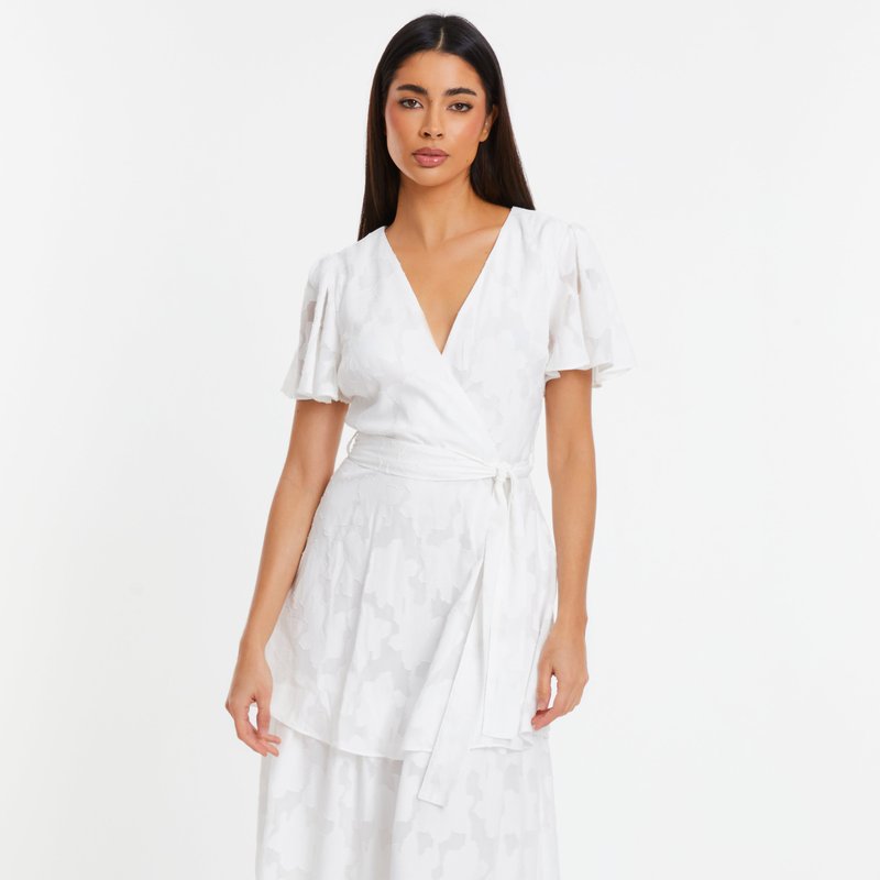 Shop Quiz Jacquard V-neck Tiered Maxi Dress In White
