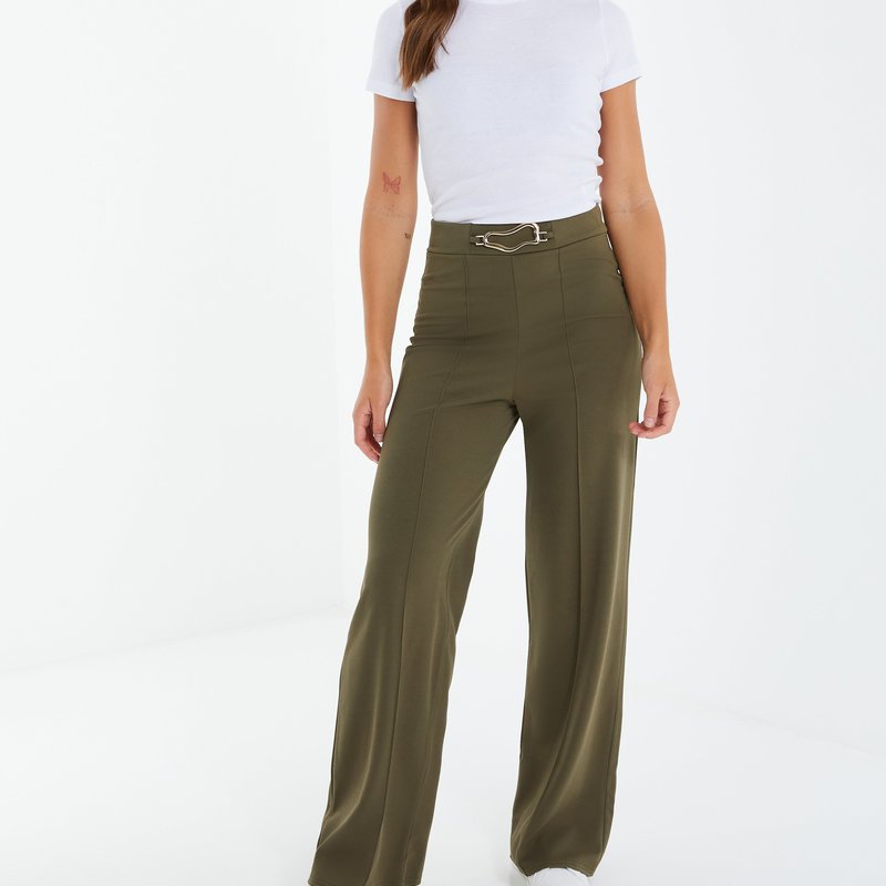 Quiz Women's Olive Green Buckle Detail Palazzo Pant