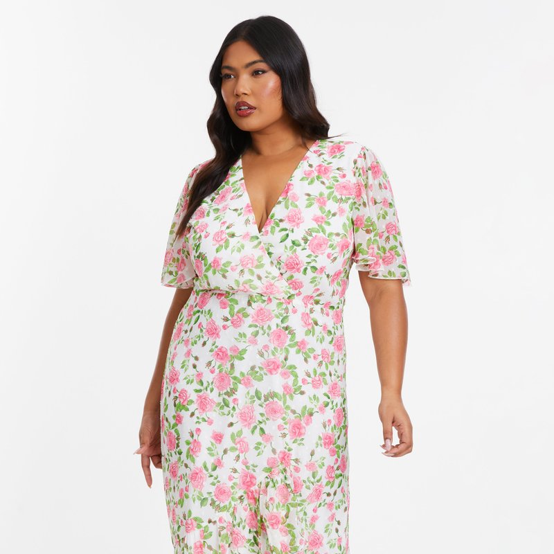 Shop Quiz Plus Size Floral Wrap Maxi Dress In White