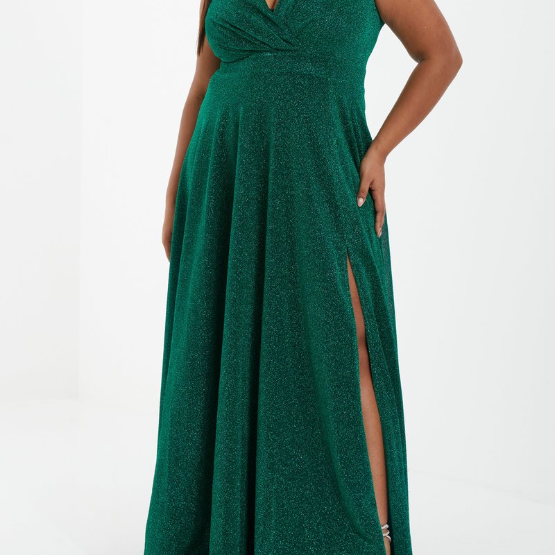 Shop Quiz Plus Size Glitter Wrap Maxi Dress In Green