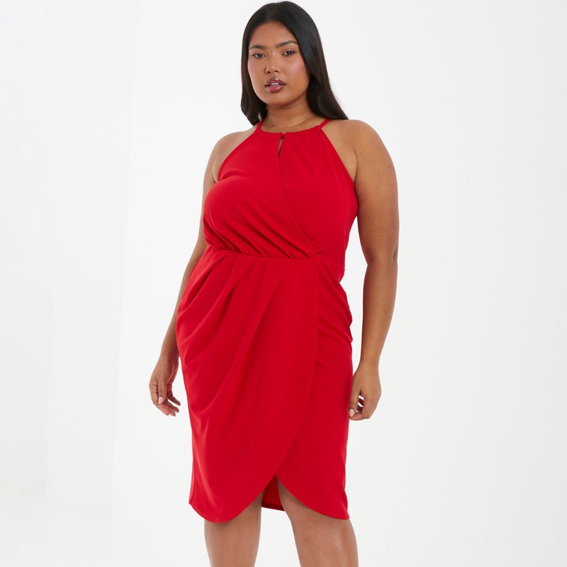 Shop Quiz Plus Size High Neck Wrap Dress In Red