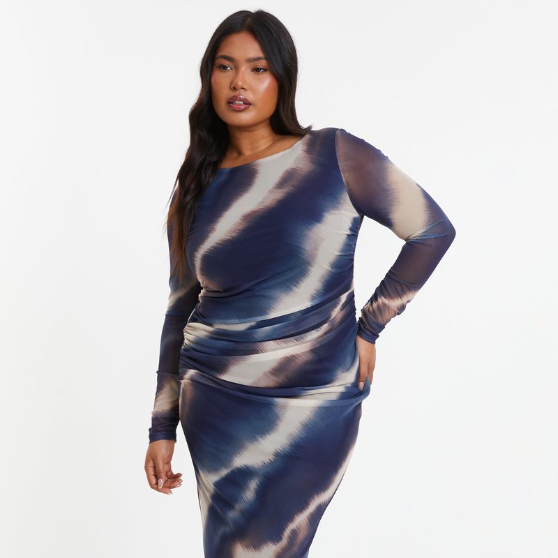 Shop Quiz Plus Size Marble Mesh Maxi Dress In Blue