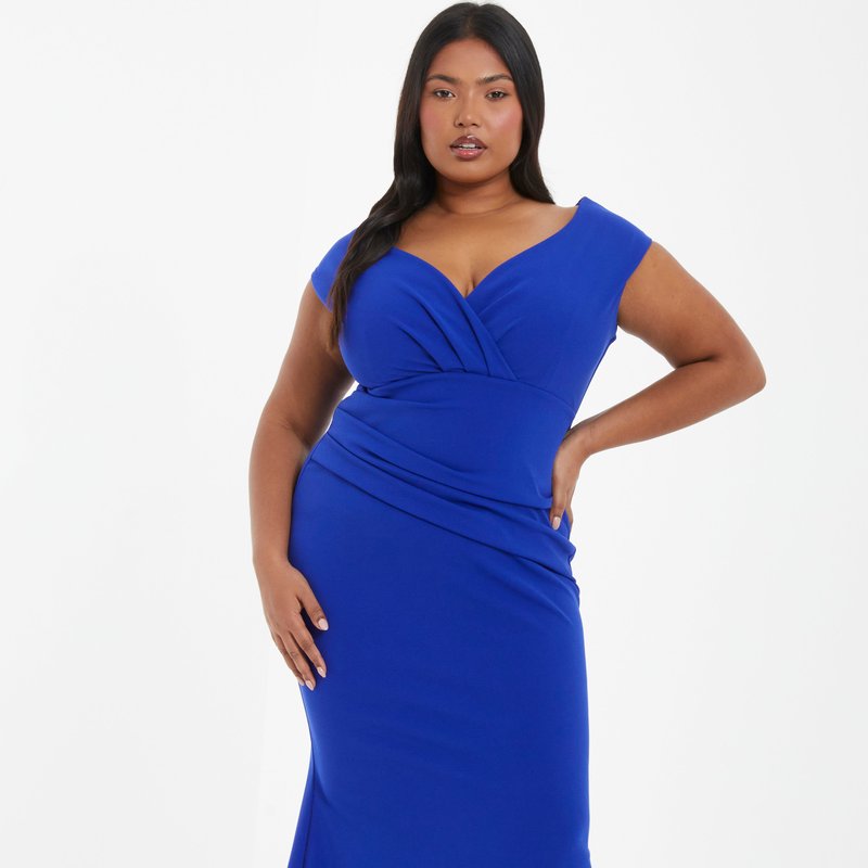 Shop Quiz Plus Size Wrap Ruched Maxi Dress In Blue