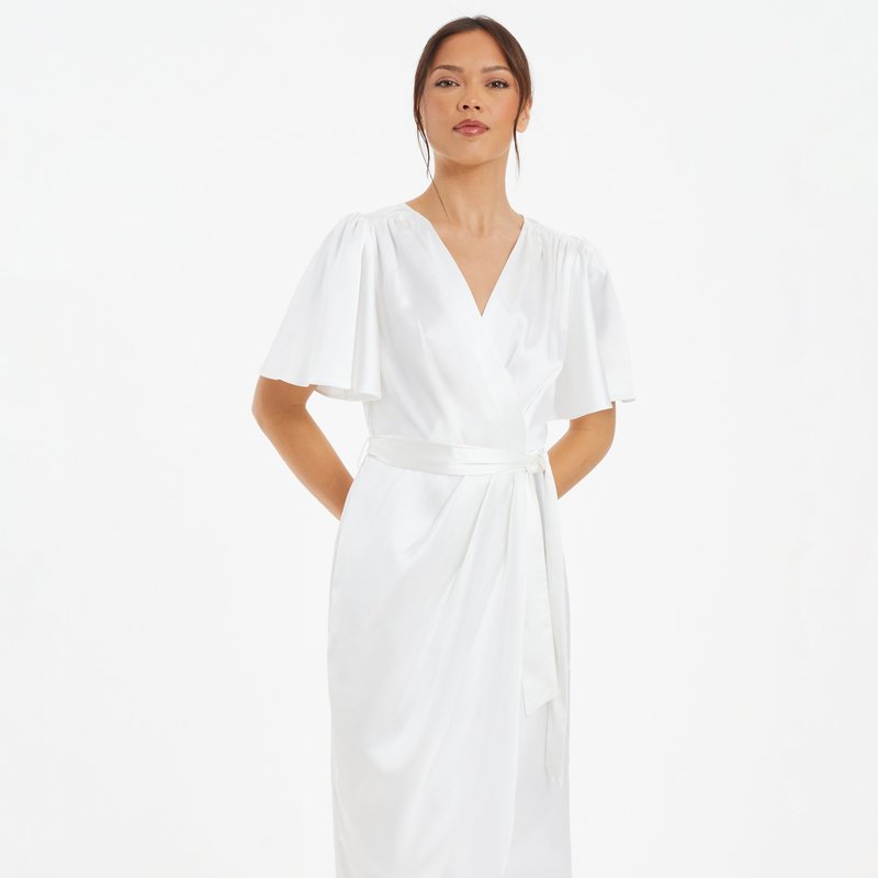 Shop Quiz Satin Wrap Midi Dress In White