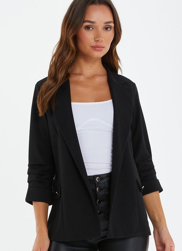 Shop Quiz Scuba Crepe Blazer With Gold Buttons In Black