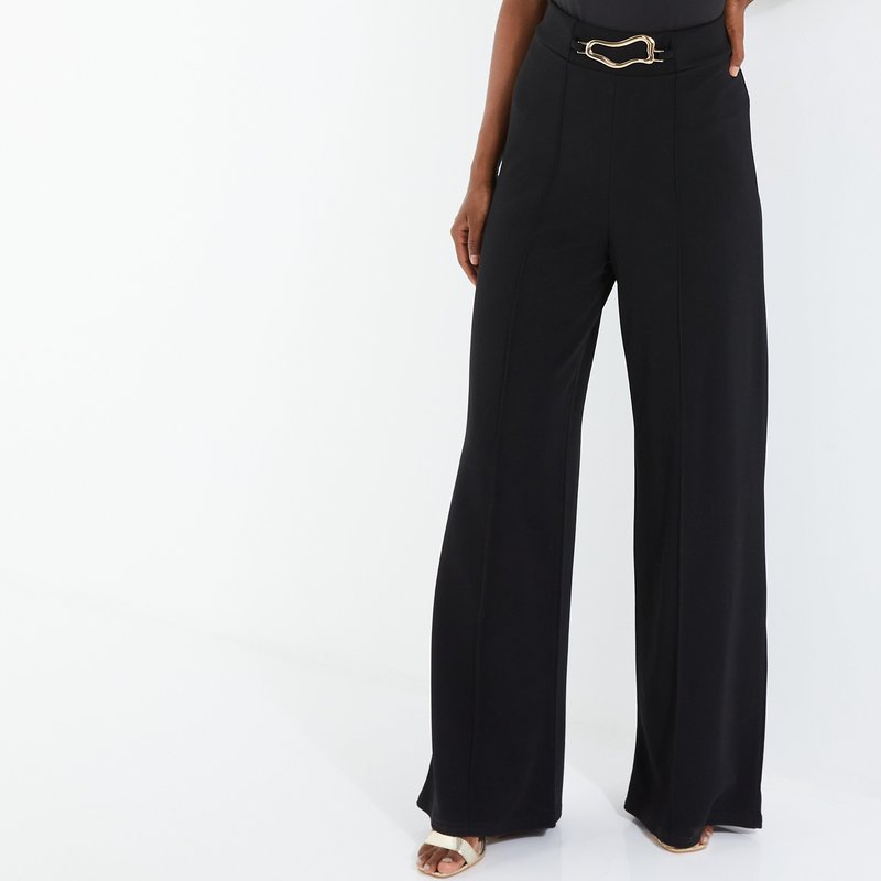 Shop Quiz Scuba Crepe Pant With Gold Buckle In Black