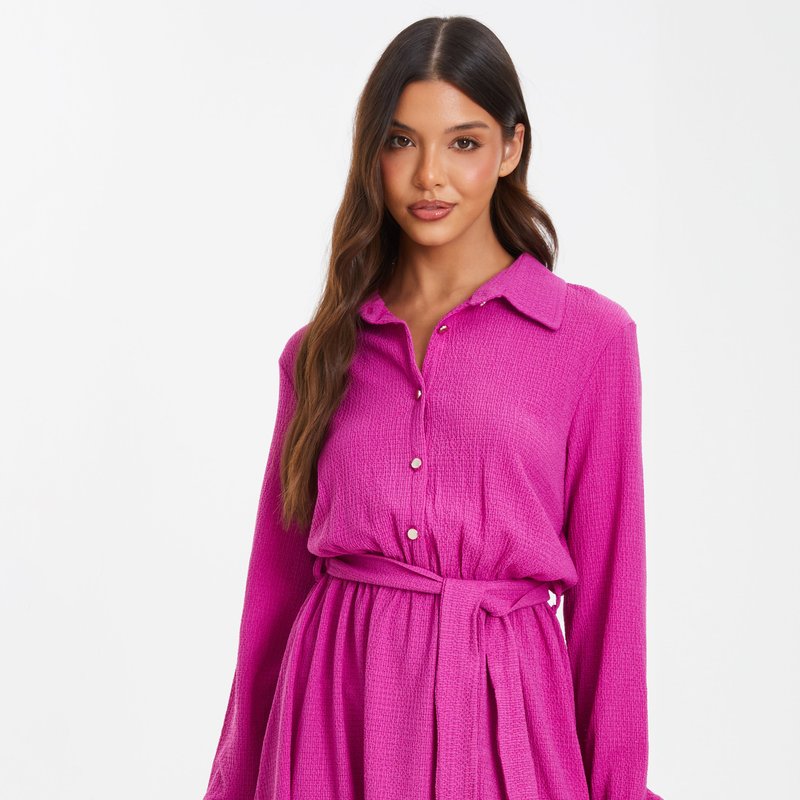 Shop Quiz Textured Jersey Shirt Dress In Purple