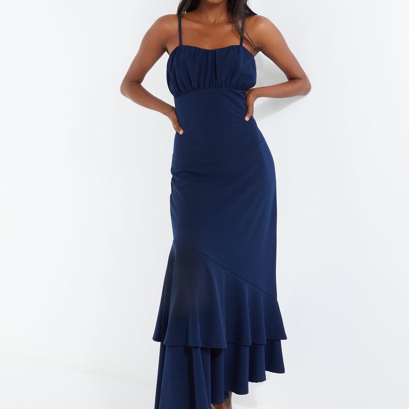 Shop Quiz Tie Strap Midi Dress With Asymmetric Hem In Blue