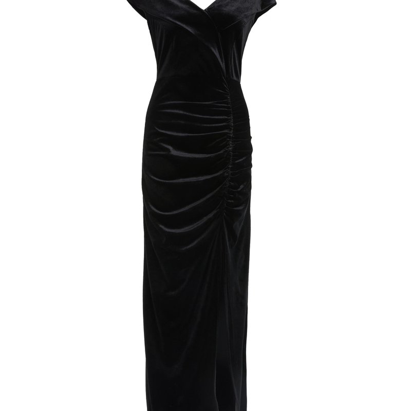 Quiz Women's Velvet Bardot Ruched Maxi Dress In Black