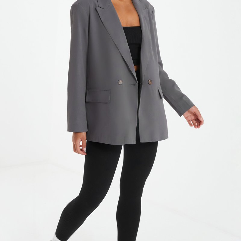 Shop Quiz Woven Oversized Double-breasted Tailored Blazer In Grey