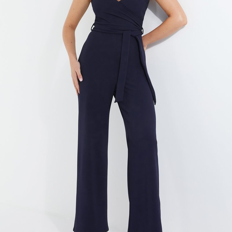 Quiz Women's Wrap Embellished Strap Palazzo Jumpsuit In Blue