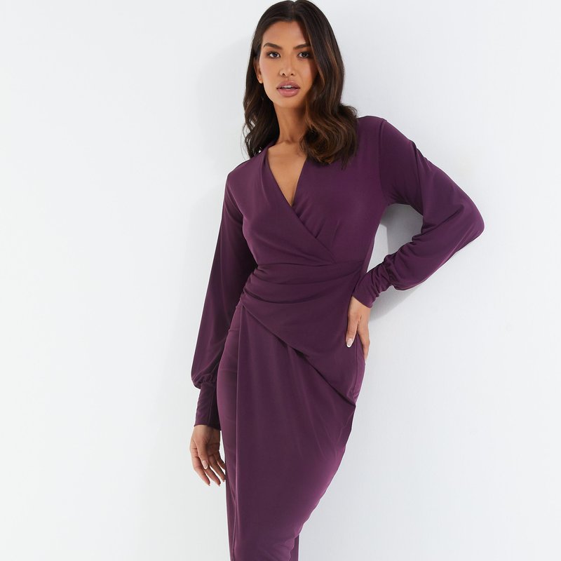 Quiz Women's Wrap-front Ruched Midi Dress In Purple