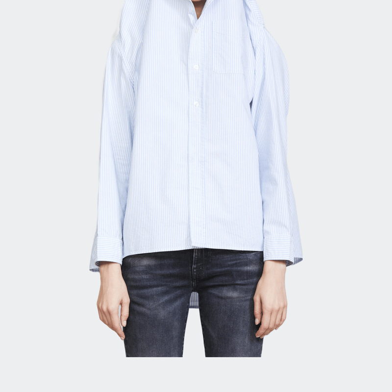 R13 Convertible Buttondown Shirt In Blue-white Stripe