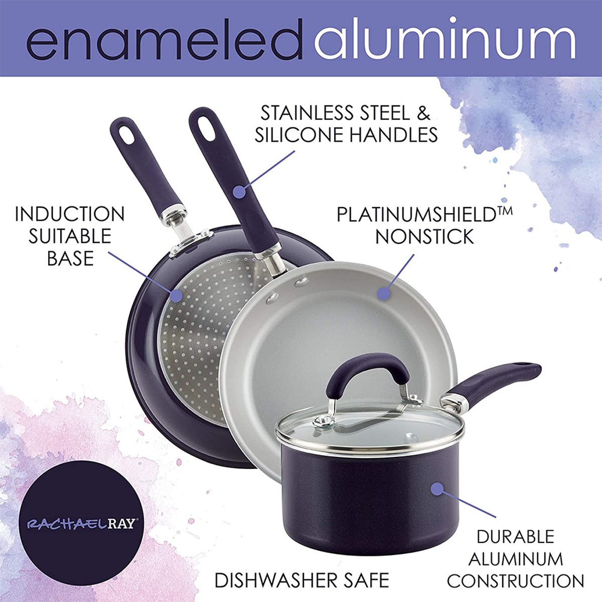 Rachael Ray Cookware Set Aluminum Nonstick Vibrant Purple Shimmer 13-Pieces 
