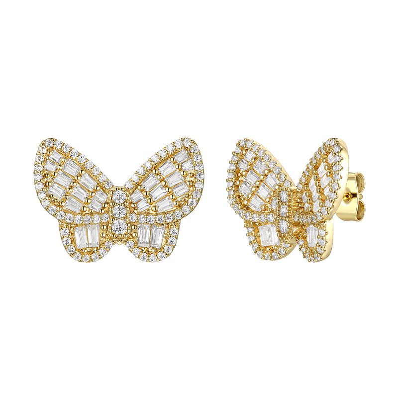 Rachel Glauber 14k Gold Plated Diamond Cubic Zirconia Clusters Butterfly Stud Earrings