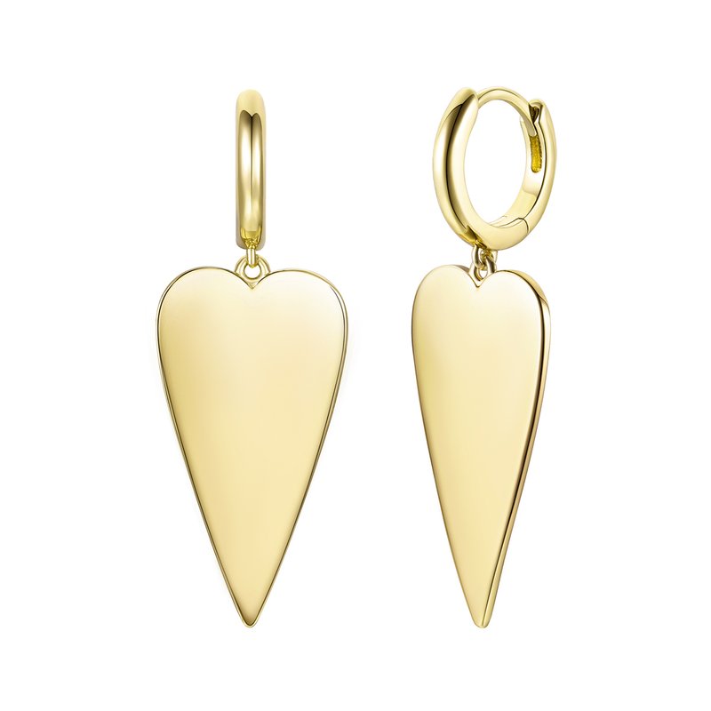 Shop Rachel Glauber 14k Gold Plated Elongated Heart Charm Dangle Mini Hoop Earrings