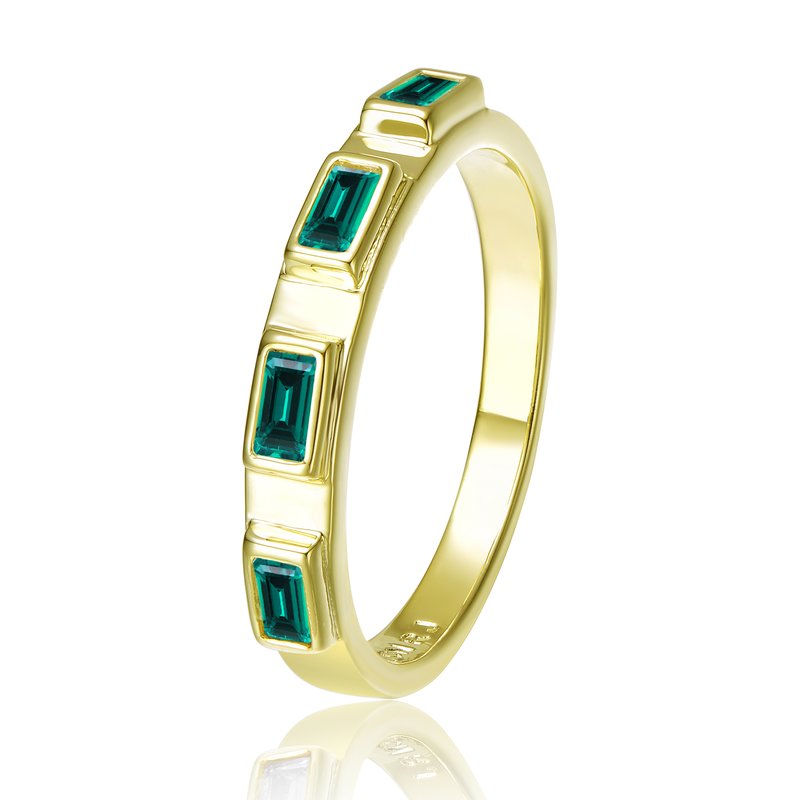 Shop Rachel Glauber 14k Gold Plated Emerald Cubic Zirconia Band Ring