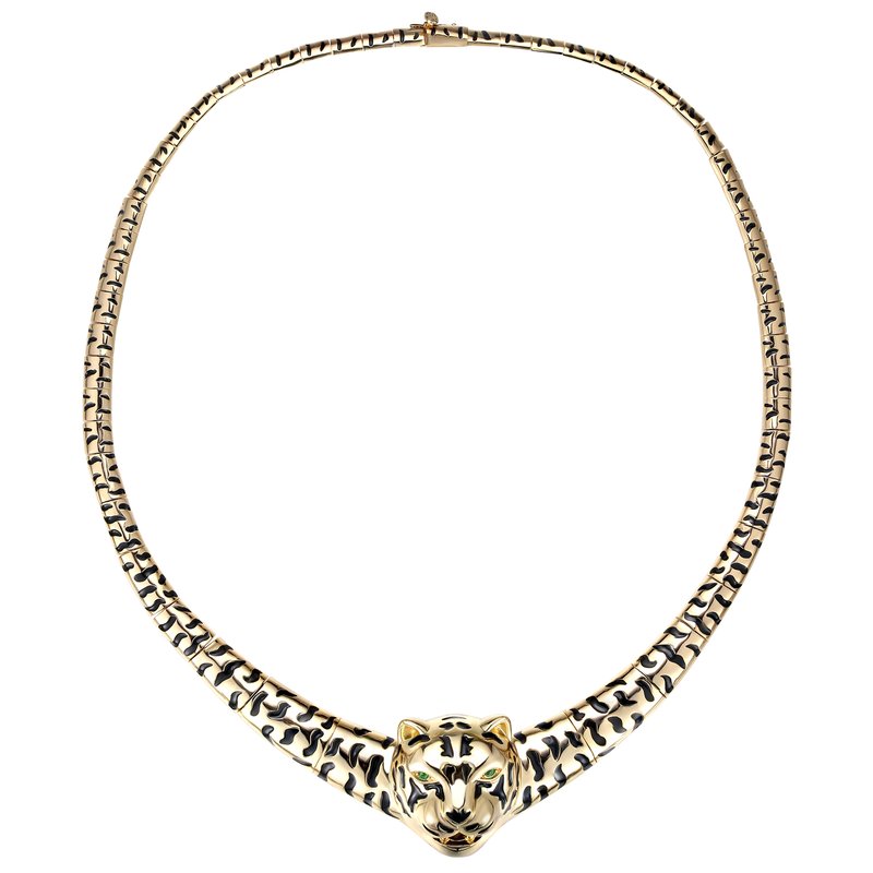 Rachel Glauber 14k Gold Plated With Black Enamel Leopard Head Omega Necklace