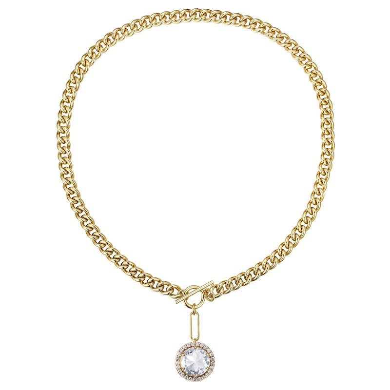 Shop Rachel Glauber 14k Gold Plated With Diamond Cubic Zirconia Cluster Drop Curb Chain Necklace W/ Toggle Clasp