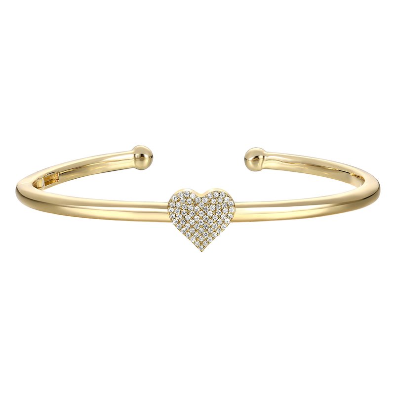 Shop Rachel Glauber 14k Gold Plated With Diamond Cubic Zirconia Heart Pave Open Cuff Bangle Bracelet