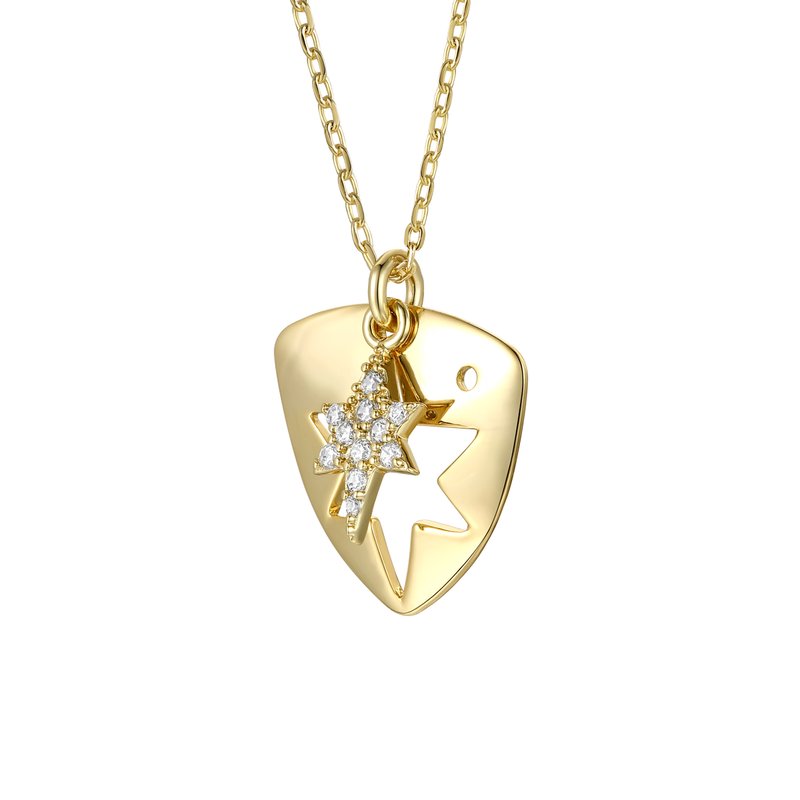 Shop Rachel Glauber 14k Gold Plated With Diamond Cubic Zirconia Laser-cut 6-pointed Star Triangle Shield Double Pendant 