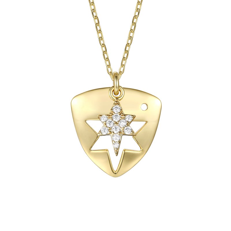 Shop Rachel Glauber 14k Gold Plated With Diamond Cubic Zirconia Laser-cut 6-pointed Star Triangle Shield Double Pendant 