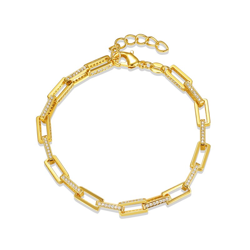 Shop Rachel Glauber 14k Gold Plated With Diamond Cubic Zirconia Rectangular Cable Link Adjustable Bracelet