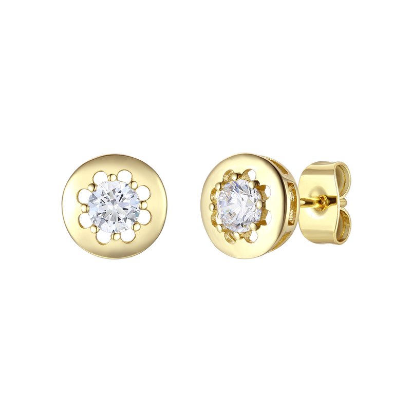 Shop Rachel Glauber 14k Gold Plated With Diamond Cubic Zirconia Round Modern Bezel Stud Earrings